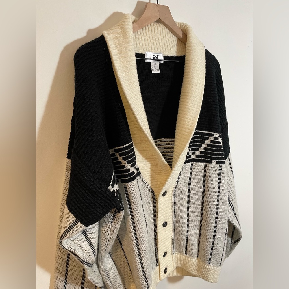 Vintage Jed Black Gray White Patterned Knit Cardigan Sweater Size XL 80’s 90’s - Picture 3 of 10